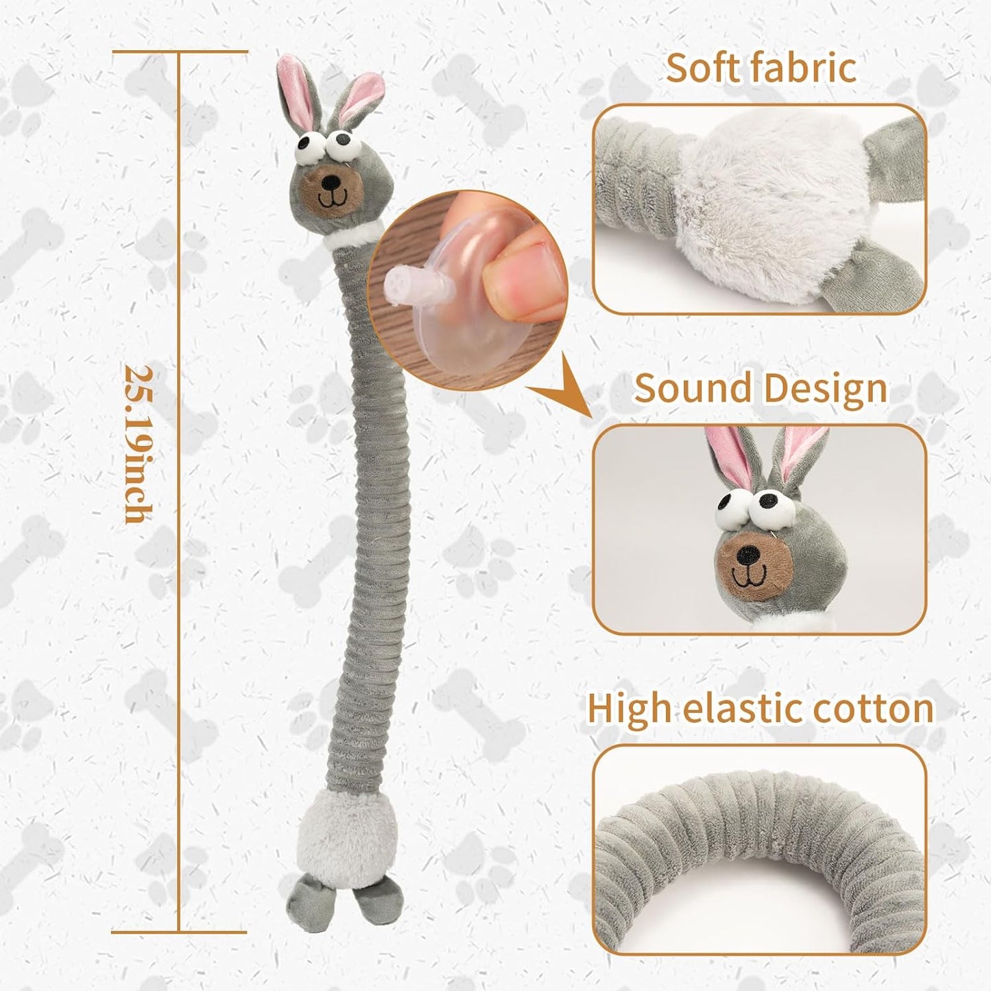 Squeaky Dog Toys, Plush Stuffed Crinkle Pet Chew Toys, Stuffing Dog Toys for Small Medium Large Dogs, Puppy Teething Toys for Boredom & Training(Rabbit)