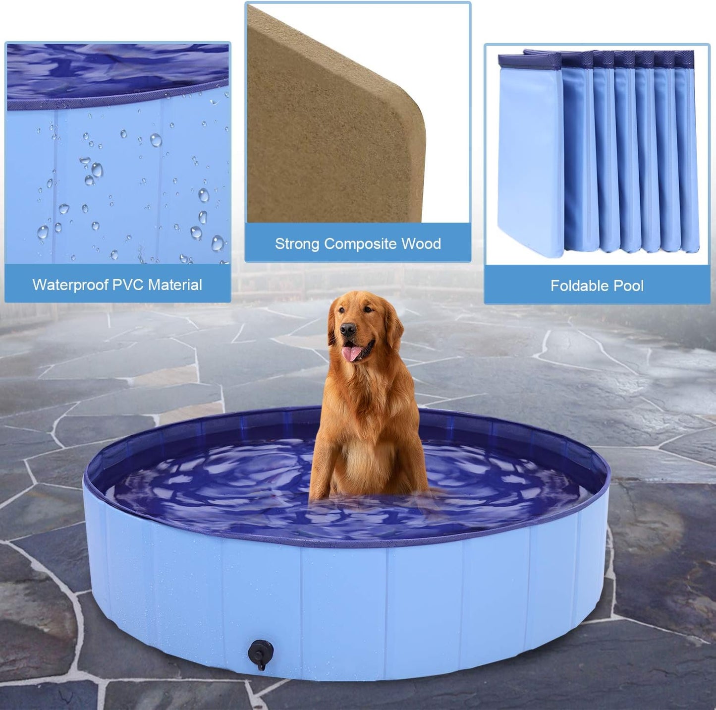 Dog Swimming Pool, 48" Pet Pools for Dogs, Slip-Resistant Kiddie Pool, Foldable PVC Dog Pet Swimming Pool for Kid Baby Pet with Pet Gloves