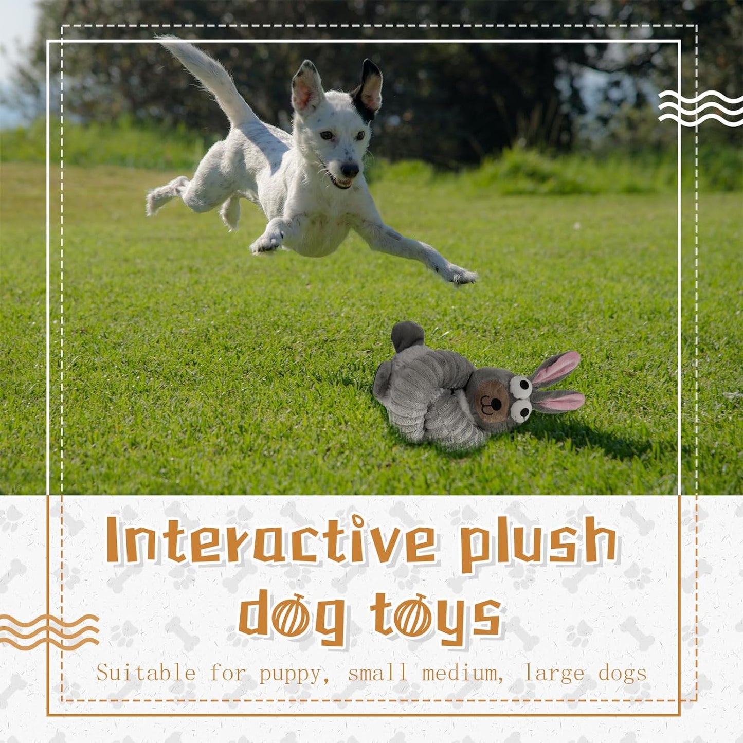 Squeaky Dog Toys, Plush Stuffed Crinkle Pet Chew Toys, Stuffing Dog Toys for Small Medium Large Dogs, Puppy Teething Toys for Boredom & Training(Rabbit)