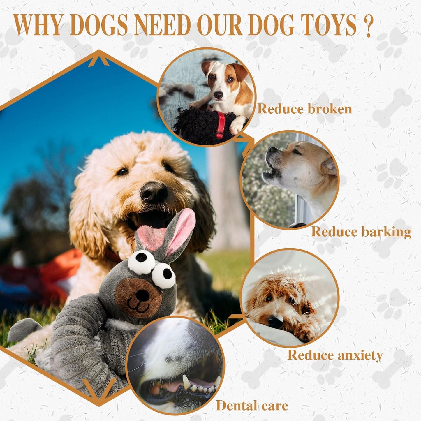 Squeaky Dog Toys, Plush Stuffed Crinkle Pet Chew Toys, Stuffing Dog Toys for Small Medium Large Dogs, Puppy Teething Toys for Boredom & Training(Rabbit)
