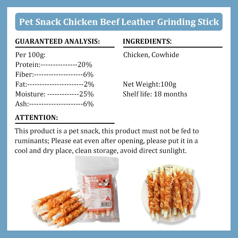 Pet Dog Jerky Snacks – Teeth Cleaning Grinding Stick with Chicken Wrap