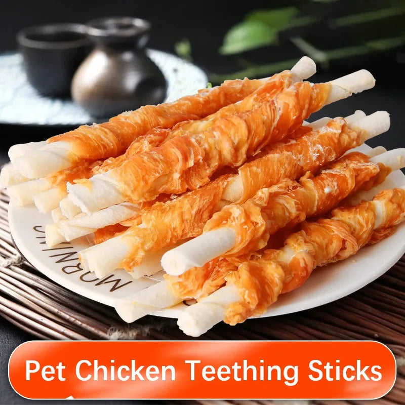 Pet Dog Jerky Snacks – Teeth Cleaning Grinding Stick with Chicken Wrap
