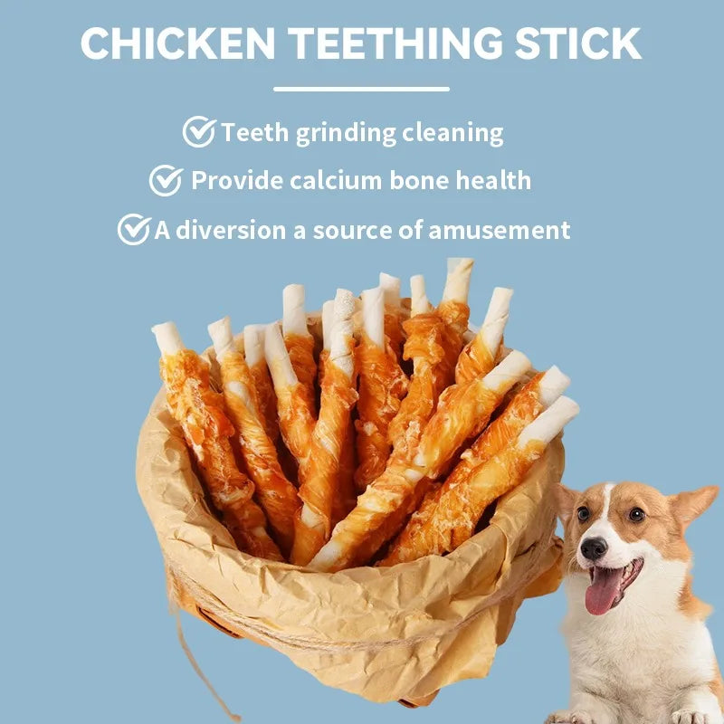 Pet Dog Jerky Snacks – Teeth Cleaning Grinding Stick with Chicken Wrap