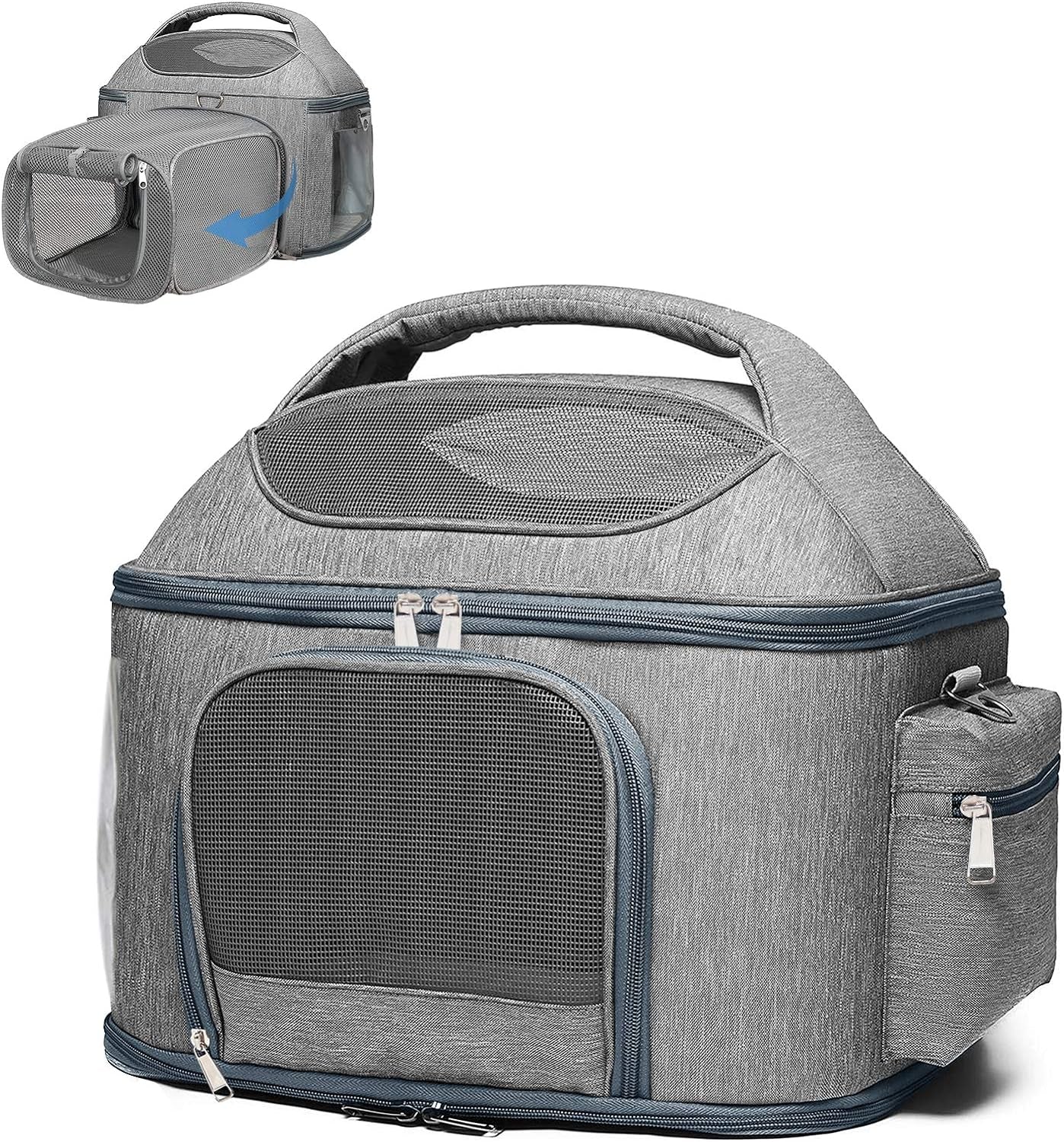 Expandable Pet Travel Bag, 3 Open Doors, Mesh Window and Escape-Proof Buckle, Airline Approved Soft-Sided Pet Travel Carrier for Small Medium Cats 16.5" L X 11.8" W X 14" H