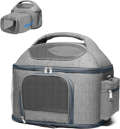 Expandable Pet Travel Bag, 3 Open Doors, Mesh Window and Escape-Proof Buckle, Airline Approved Soft-Sided Pet Travel Carrier for Small Medium Cats 16.5" L X 11.8" W X 14" H