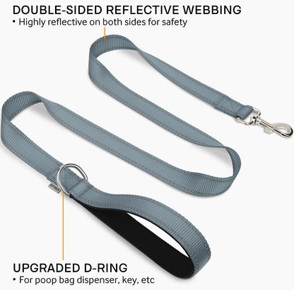 Double-Sided Reflective Dog Leash, 6 FT/5 FT/4 FT, Padded Handle Nylon Dogs Leashes for Small & Medium Dogs Walking, Gray, 5FT