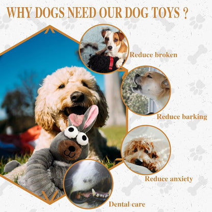 Squeaky Dog Toys, Plush Stuffed Crinkle Pet Chew Toys, Stuffing Dog Toys for Small Medium Large Dogs, Puppy Teething Toys for Boredom & Training(Rabbit)