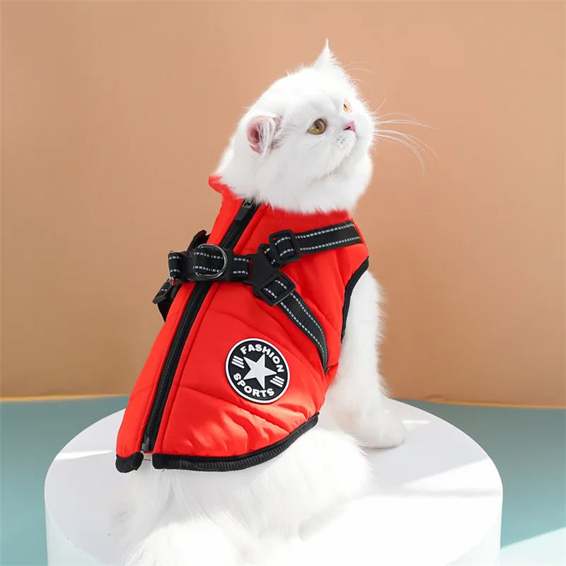 Large Waterproof Winter Dog Jacket with Built-In Harness