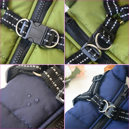 Large Waterproof Winter Dog Jacket with Built-In Harness