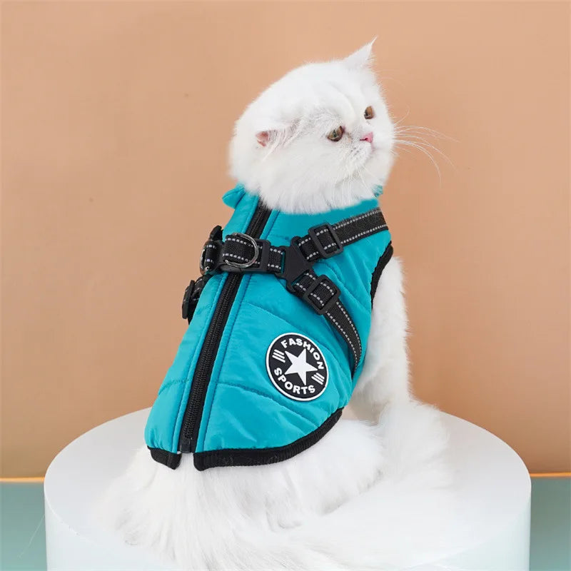 Large Waterproof Winter Dog Jacket with Built-In Harness