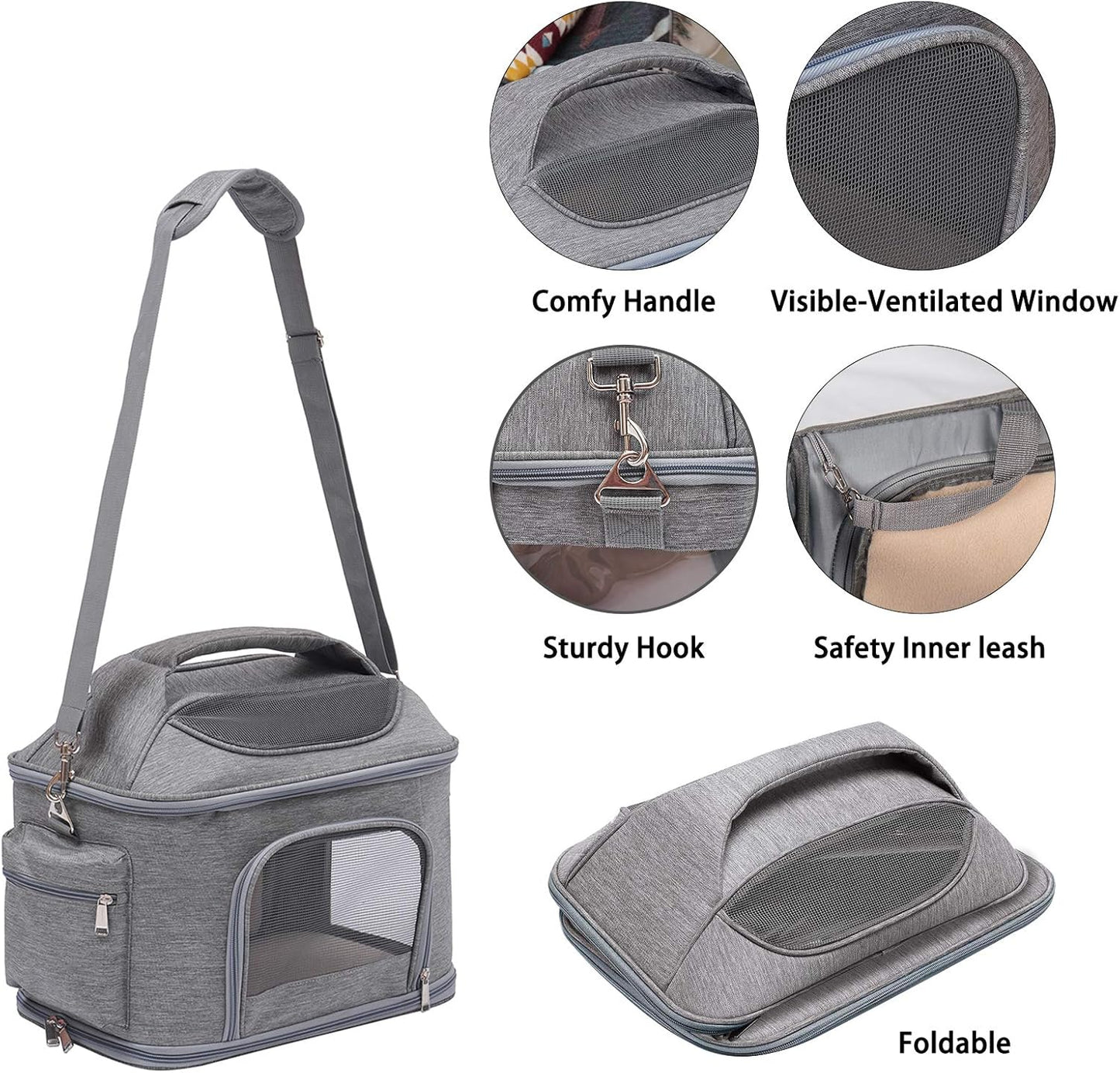 Expandable Pet Travel Bag, 3 Open Doors, Mesh Window and Escape-Proof Buckle, Airline Approved Soft-Sided Pet Travel Carrier for Small Medium Cats 16.5" L X 11.8" W X 14" H