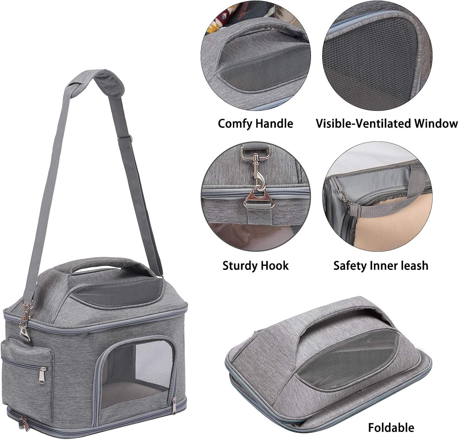 Expandable Pet Travel Bag, 3 Open Doors, Mesh Window and Escape-Proof Buckle, Airline Approved Soft-Sided Pet Travel Carrier for Small Medium Cats 16.5" L X 11.8" W X 14" H