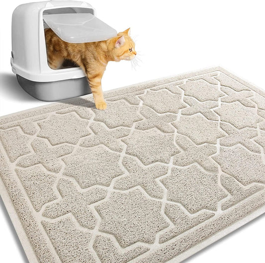 Cat Litter Mat, 35.4"X23.6" Litter Box Mat with Litter Lock Mesh, Soft Cat Litter Mat Litter Trapping Mat, Easy to Clean, Non-Slip, Water Resistant, Litter Free Floors, Beige