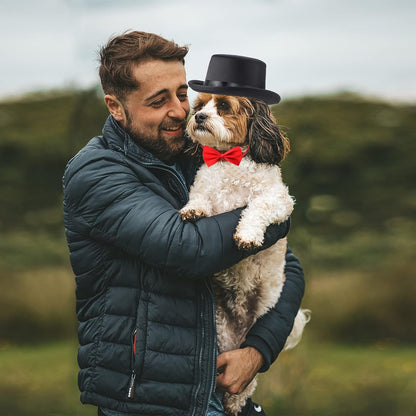 2 Pieces Pet Formal Accessories Set - Pet Top Hat with Pet Formal Necktie/Bowtie Birthday Party Gradation Halloween Costumes Accessories for Dog Cat (Red-A) One Size