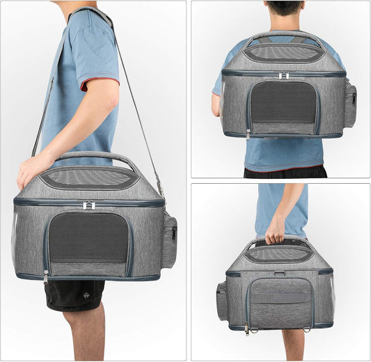Expandable Pet Travel Bag, 3 Open Doors, Mesh Window and Escape-Proof Buckle, Airline Approved Soft-Sided Pet Travel Carrier for Small Medium Cats 16.5" L X 11.8" W X 14" H